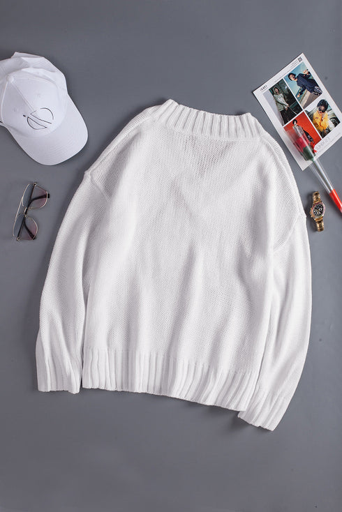 V Neck Drop Shoulder Knitted Sweater
